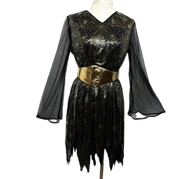 Gold Lame’ Spider Web Midi Dress w/ jagged hemline by Funny Fashions NWT NOS - Picture 1 of 16